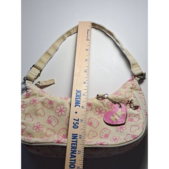 2000s Y2K Hello Kitty Pink & Cream Corduroy Hello Monogram Shoulder Bag Purse - Picture 14 of 15
